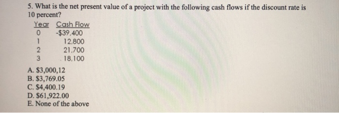  5. What is the net present value of a project with