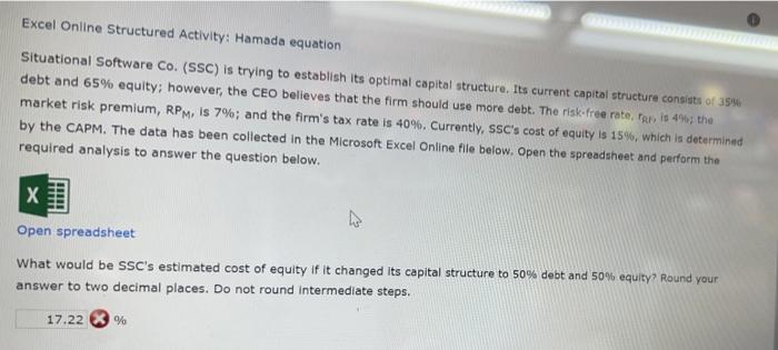  Excel Online Structured Activity: Hamada equation e Situational Software Co. (SSC)
