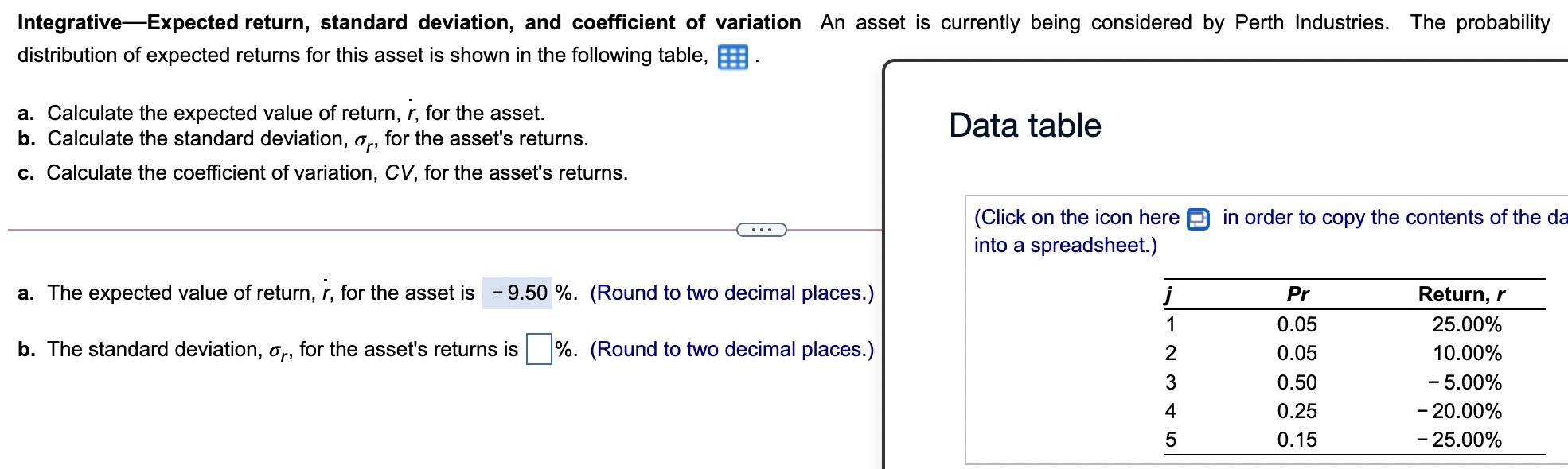 How do you figure out B and C? Integrative-Expected return, standard deviation,