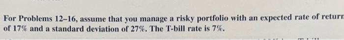 problem decides to invest in your risky portfolio a proportion (y) of