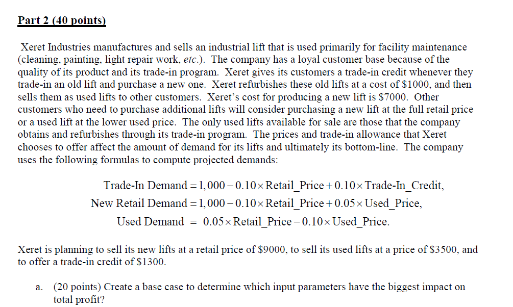  Please use excel to attempt the qustion Part 2 (40 points)