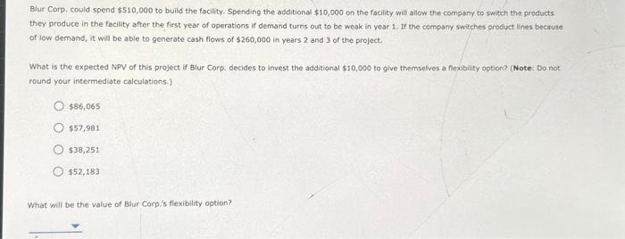 that will require an initial investmient of $500,000. The facily will have