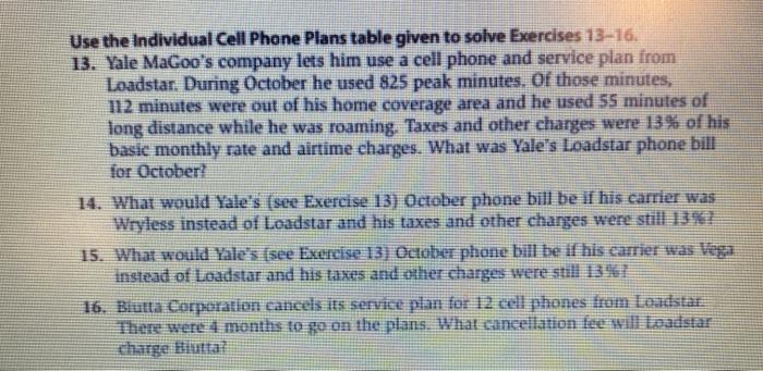  Use the Individual Cell Phone Plans table given to solve Exercises