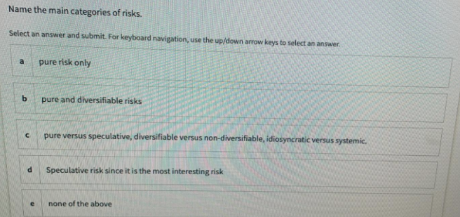 Name the main categories of risks. Select an answer and submit.