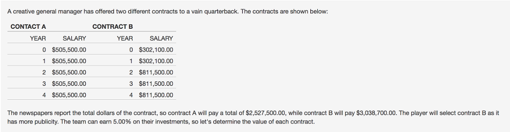 What is the present value of contract A? What is the present