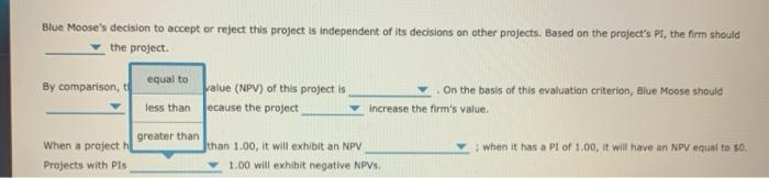 can be interpreted to indicate a project discounted return generated by each