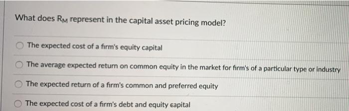  What does RM represent in the capital asset pricing model? The