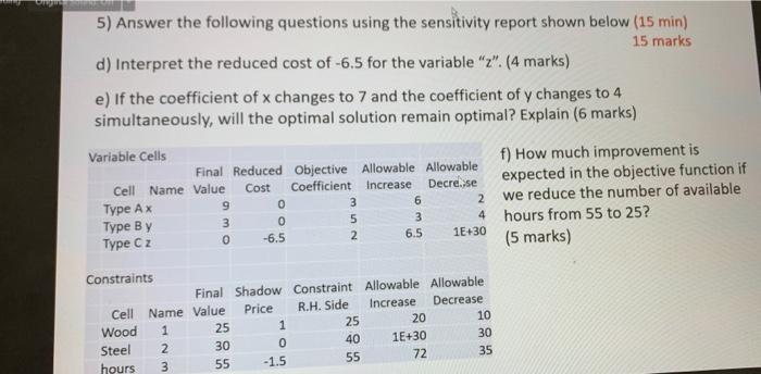(10 min) 15 marks a) Report the optimal solution and the objective