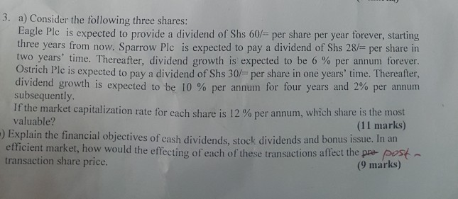  3. a) Consider the following three shares: Eagle Plc is expected