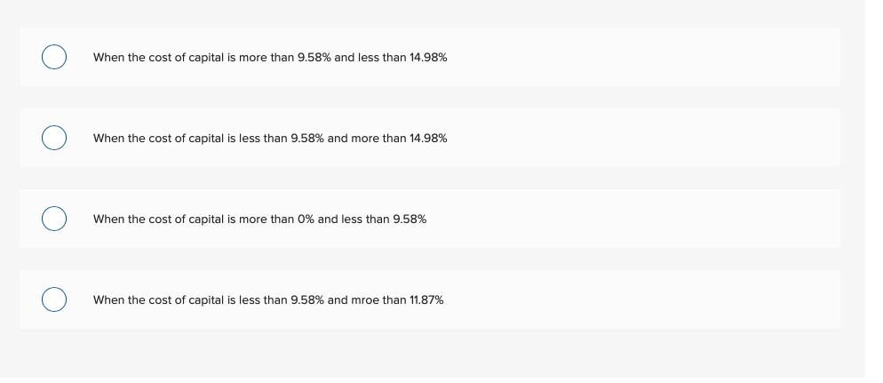 of the cost of capital) would choose project A? Cash Flows ($)