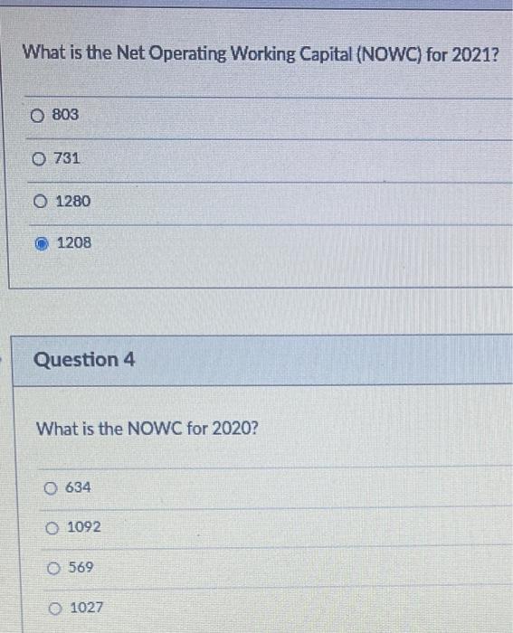 \hline \end{tabular} Question 2 What is the NWC for 2020 ? 1095