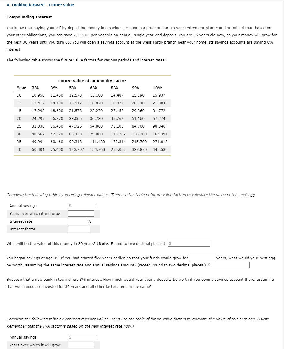  4. Looking forward - Future value Compounding Interest You know that