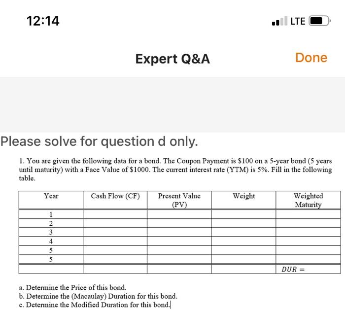  12:14 LTE Expert Q&A Done Please solve for question d only.