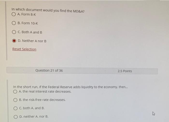 v In which document would you find the MD&A? O A. Form