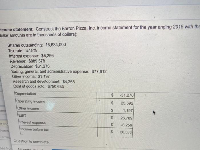 16,613,000 Tax rate: 37.5% . Interest expense: $6,183 Revenue: $889,450 Depreciation: $31,208