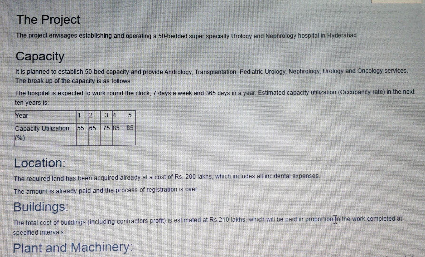 first five years of the project. Fill in the following details ,
