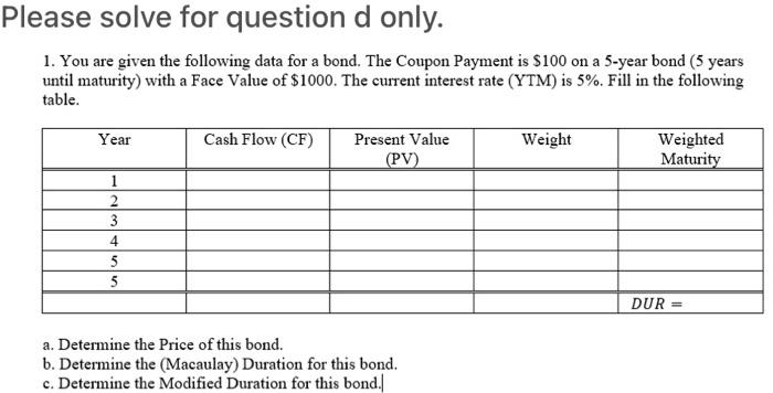 of the bond using your measure of modified duration and the percentage