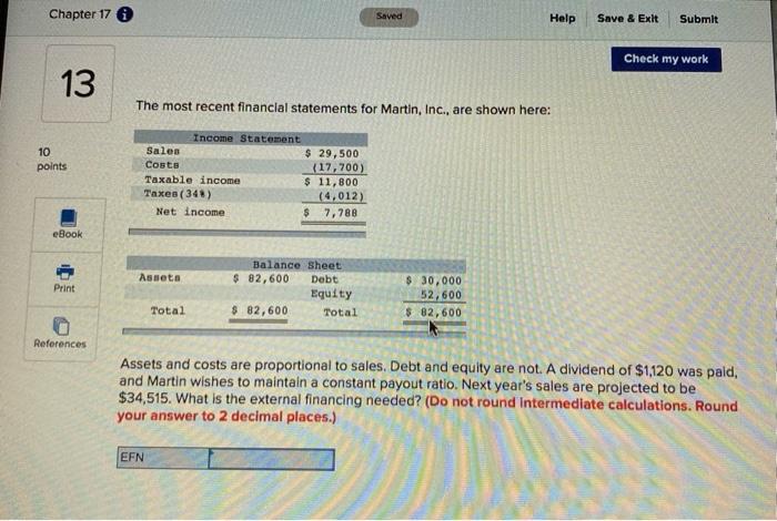  Chapter 17 Saved Help Save & Exit Submit Check my work