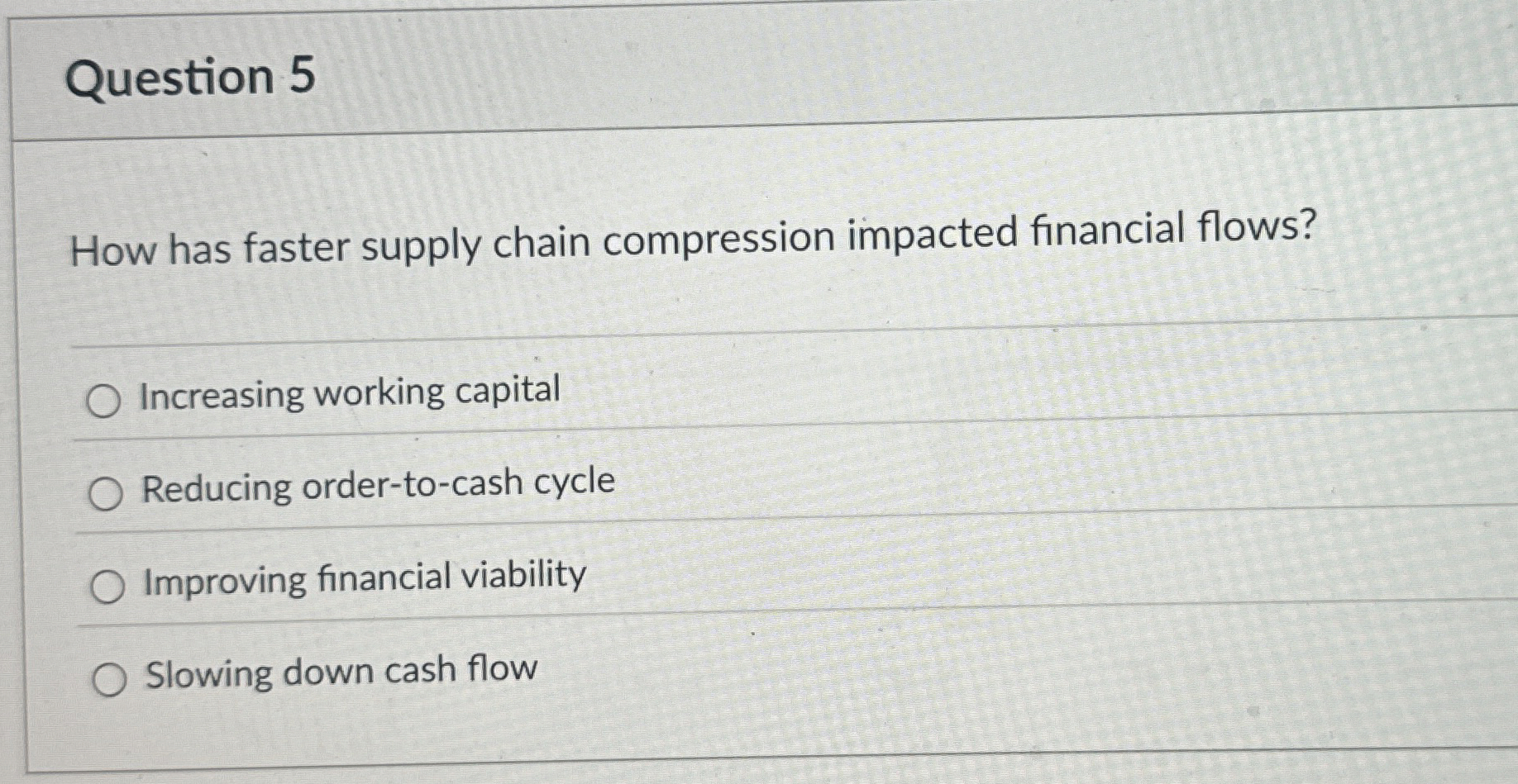  Question 5 How has faster supply chain compression impacted financial flows?