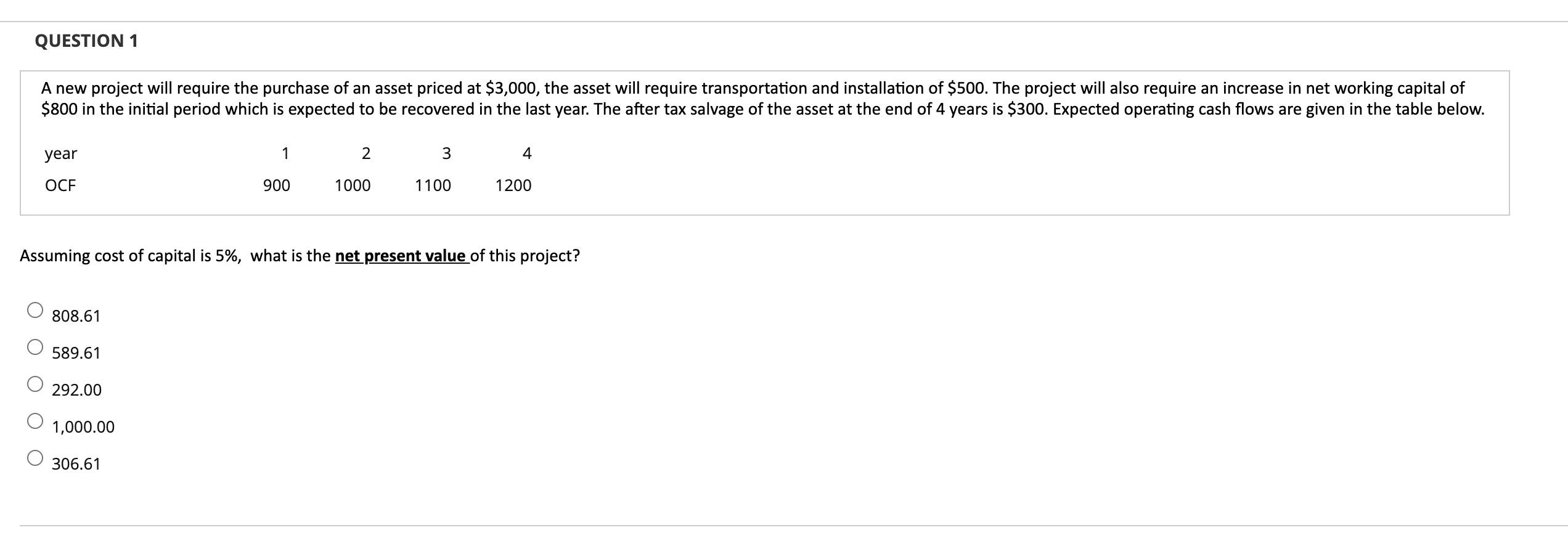 Please solve in Excel. QUESTION 1 A new project will require the