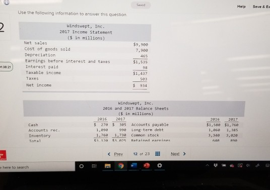 Help Save & E. Use the following information to answer this