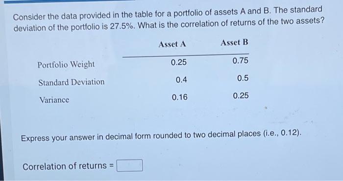 assets A and B. The correlation of returns of the two assets