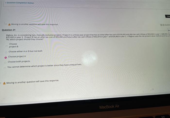  Question Completion Statust C Moving to another question will save this