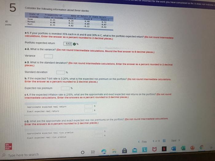 information about three stocks State of Probability of te af deturn State