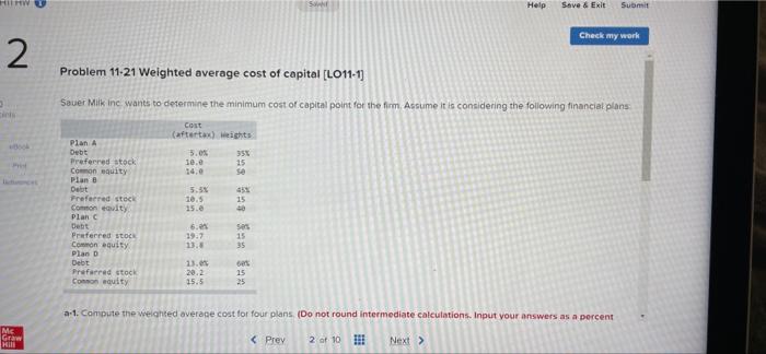  Help Save & Exit Submit Check my work Problem 11-21 Weighted