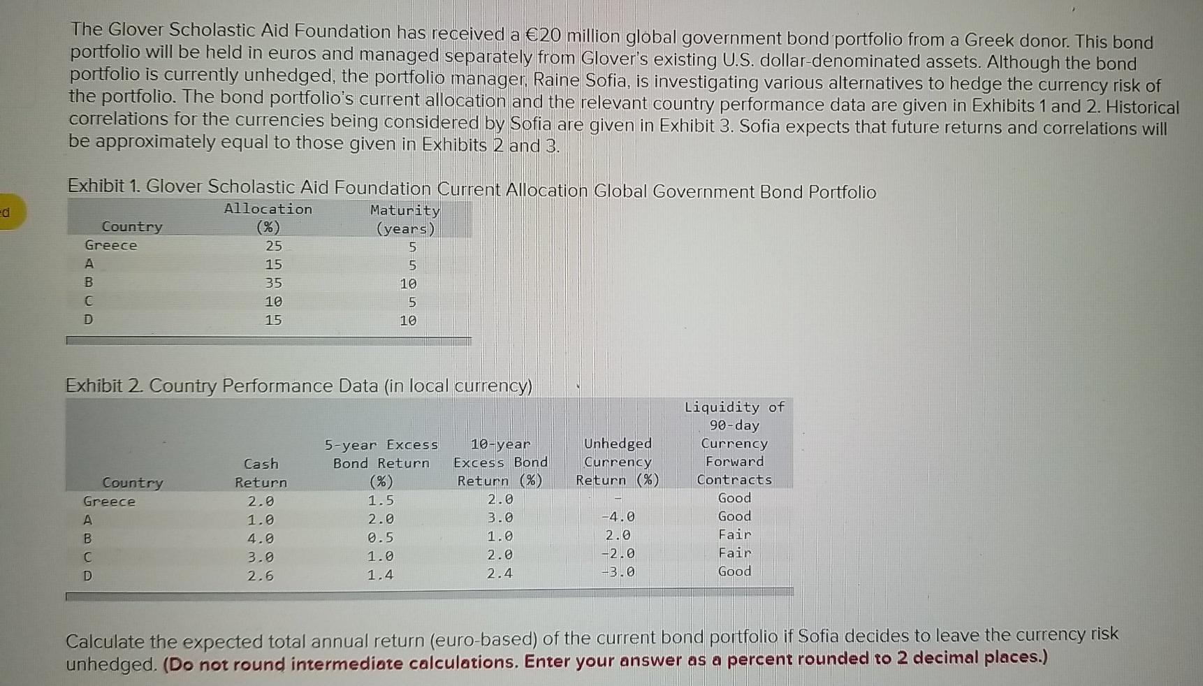 please explain every part and show formulas. The Glover Scholastic Aid