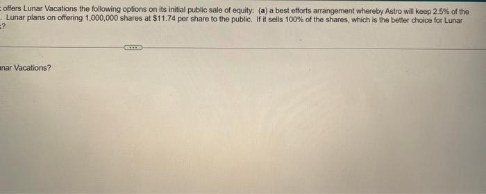 offers Lunar Vacations the following options on its initial public sale of