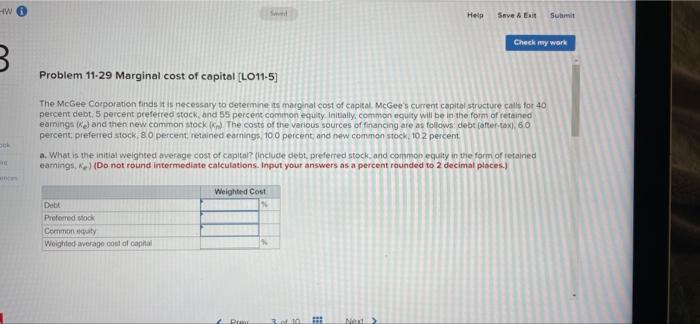  -Wi Sound Help Check my work 3 Problem 11-29 Marginal cost
