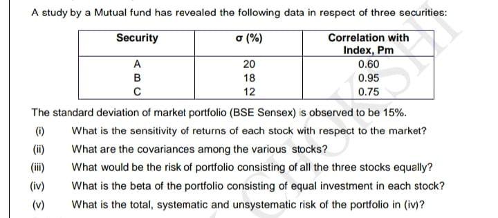  18 A study by a Mutual fund has revealed the following