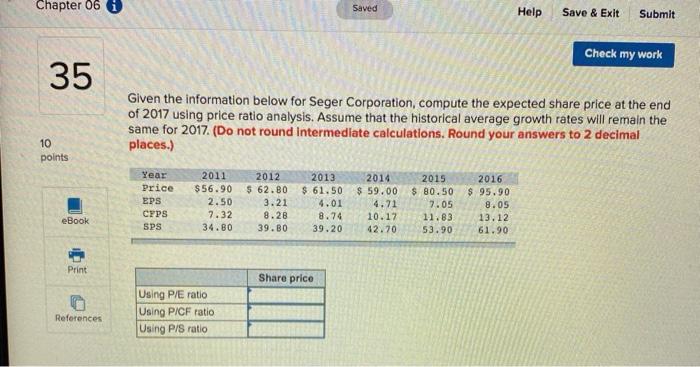  Chapter 06 Saved Help Save & Exit Submit Check my work
