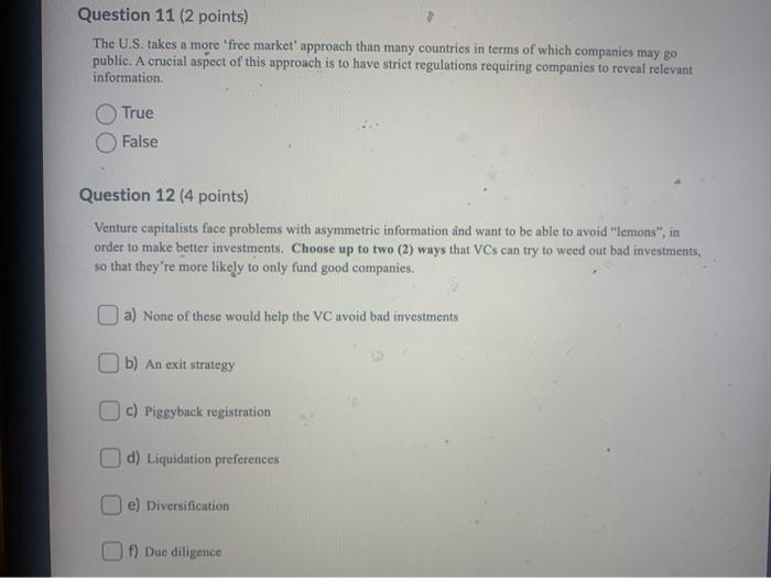  Question 11 (2 points) The U.S. takes a more 'free market'