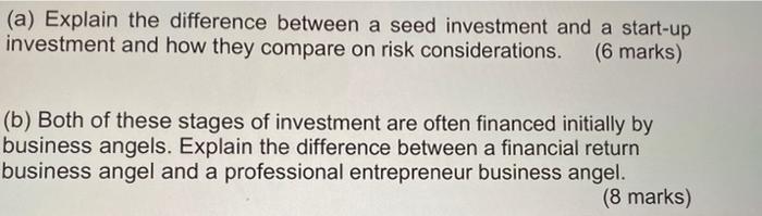  (a) Explain the difference between a seed investment and a start-up