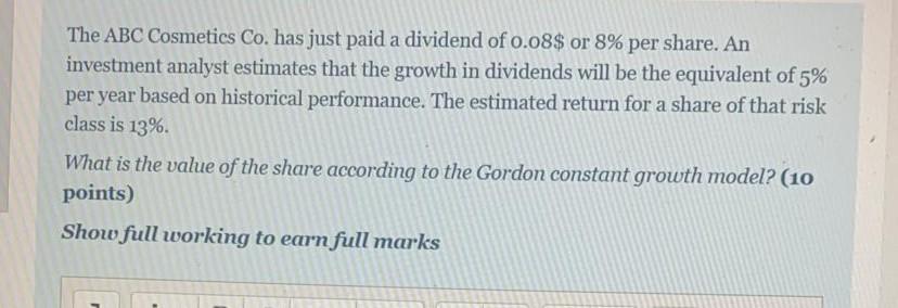  plss help me very quick The ABC Cosmetics Co. has just