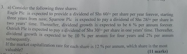 3. a) Consider the following three shares: Eagle Plc is expected