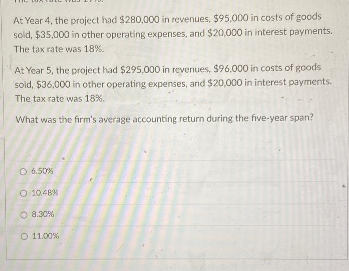 in a five-year project. The investment will have the salvage value of