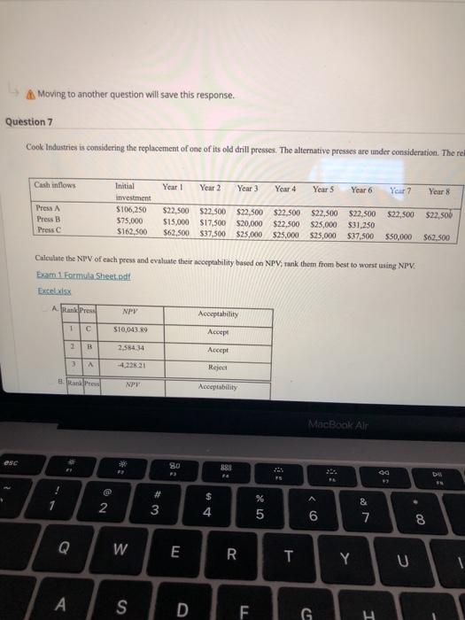  Moving to another question will save this response. Question 7 Cook