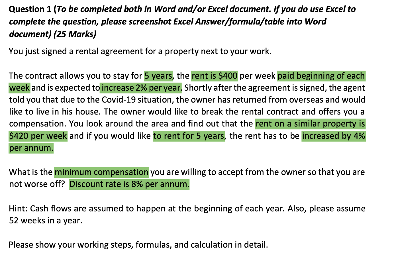 Could you please also show the working steps, formulas and calculations as