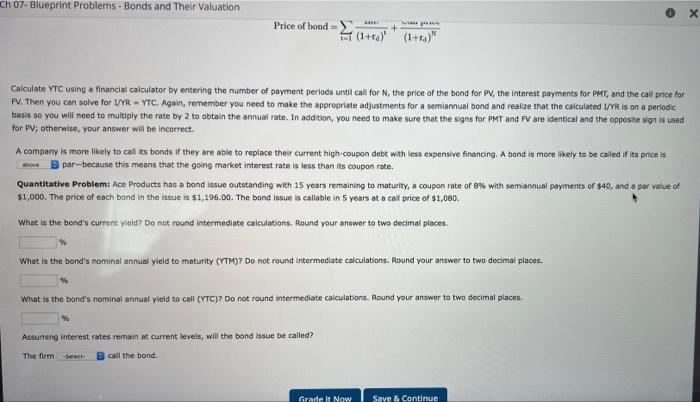  Ch 07- Blueprint Problems - Bonds and Their Valuation 0 x
