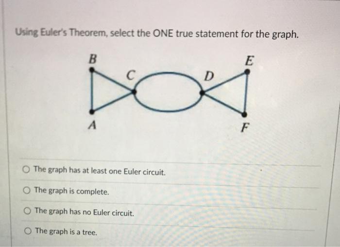  Using Euler's Theorem, select the ONE true statement for the graph.