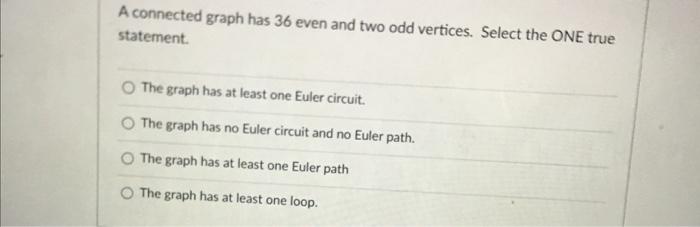 B E DO F The graph has at least one Euler circuit.