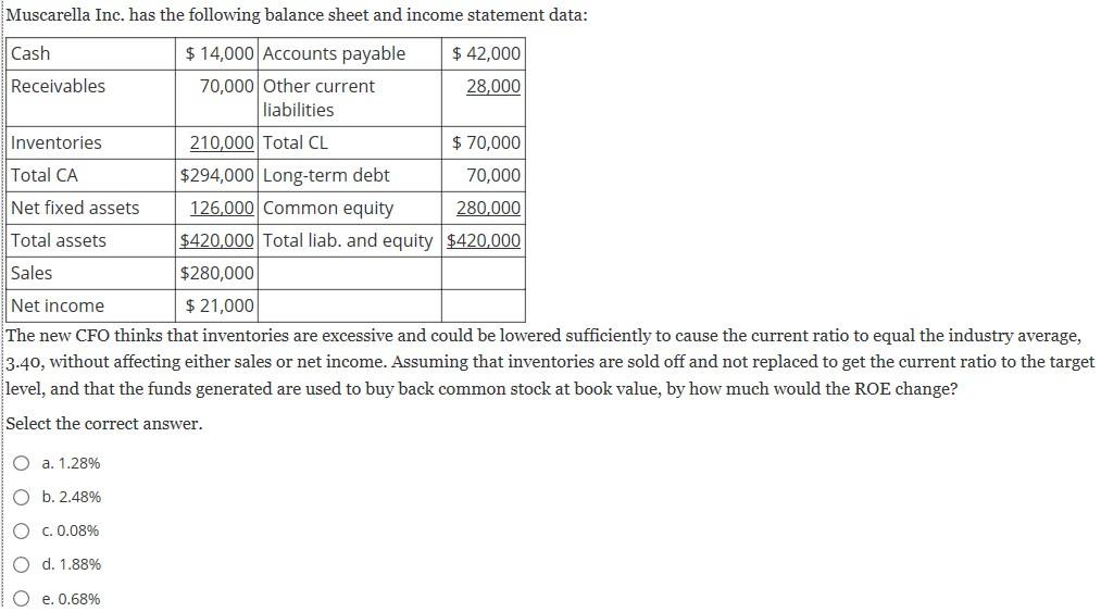 Please show step by step calculations for this. Thank you. Muscarella Inc.