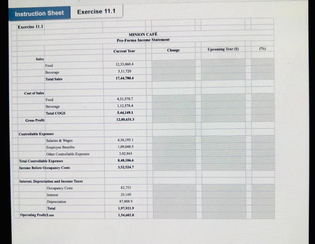Name : Student ID: Exercise 11.1 Complete the pro-forma for the upcoming
