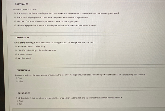  QUESTION 36 What is a conversion ratio? The average number of