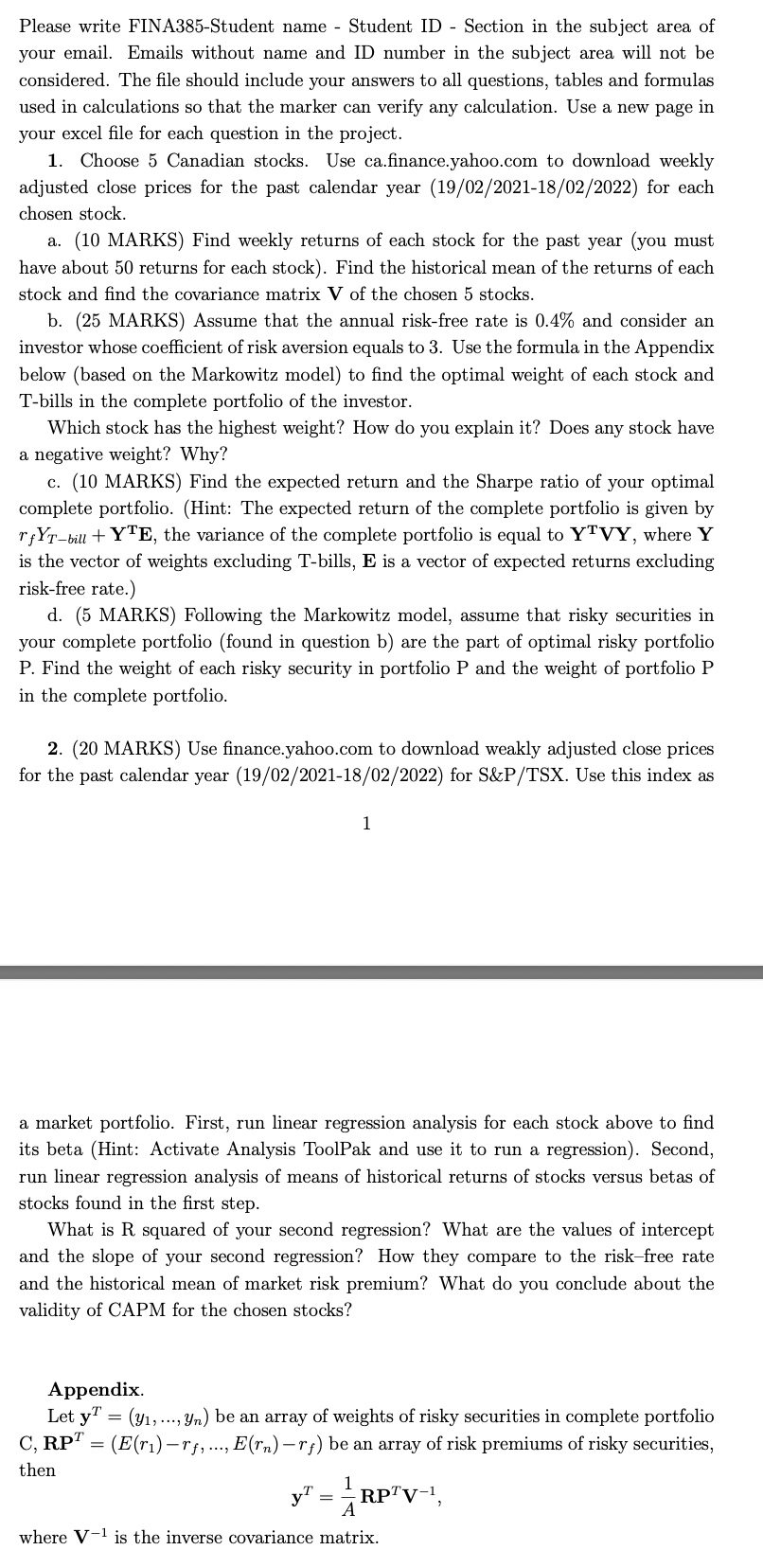  Please write FINA385-Student name - Student ID - Section in the