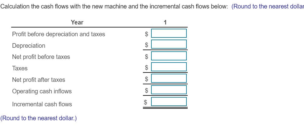with the new machine separately for each year 1-6. Please do in