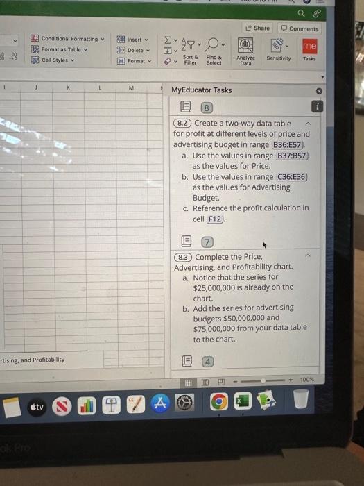 of price and advertising budget in range B36:E57. a. Use the values
